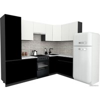 Готовая кухня ВерсоМебель Эко-8 1.4x2.7 правая (белый фасадный/черный/ст.мрамор итальянский)