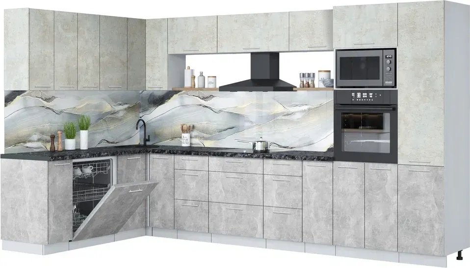 

Готовая кухня Интерлиния Мила Лайт 1.896х3.58 (бетон лайт/бетон/кастилло темный)