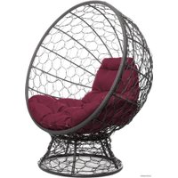 Кресло M-Group Кокос на подставке 11590302 (серый ротанг/бордовая подушка)