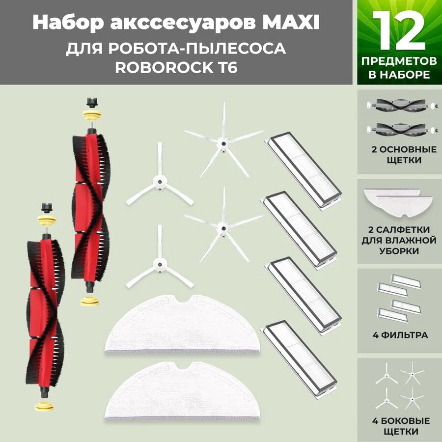 

Набор аксессуаров USBTOP для Roborock T6 (основная щетка с роликами , белые боковые щетки) 558409