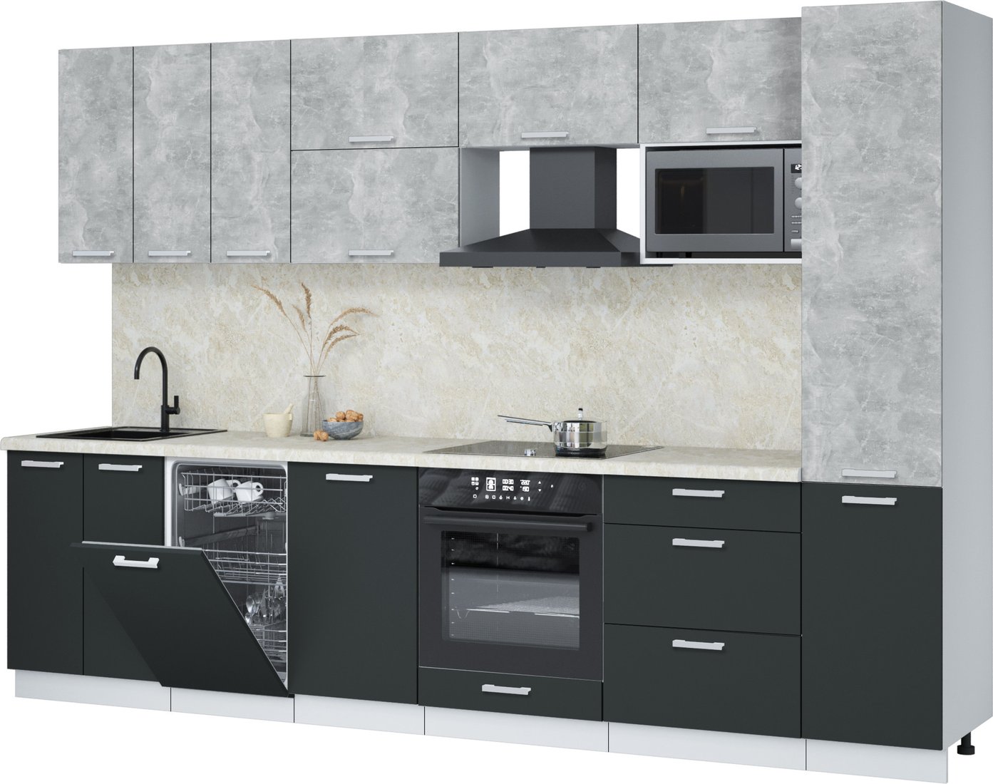 

Готовая кухня Интерлиния Мила Лайт 3.1-ПМ4 (бетон/антрацит/опал светлый)