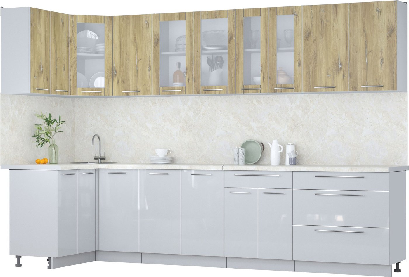 

Готовая кухня Интерлиния Мила Пластик 1.2x3.2 (дуб эпоксид/туманный глянец/опал светлый)