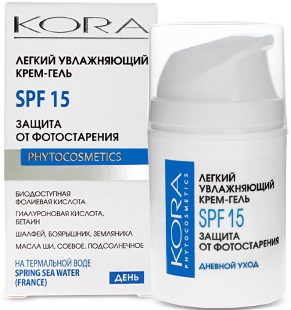 

Kora Крем для лица Гель Увлажняющий SPF15 Защита от фотостарения (50 мл)
