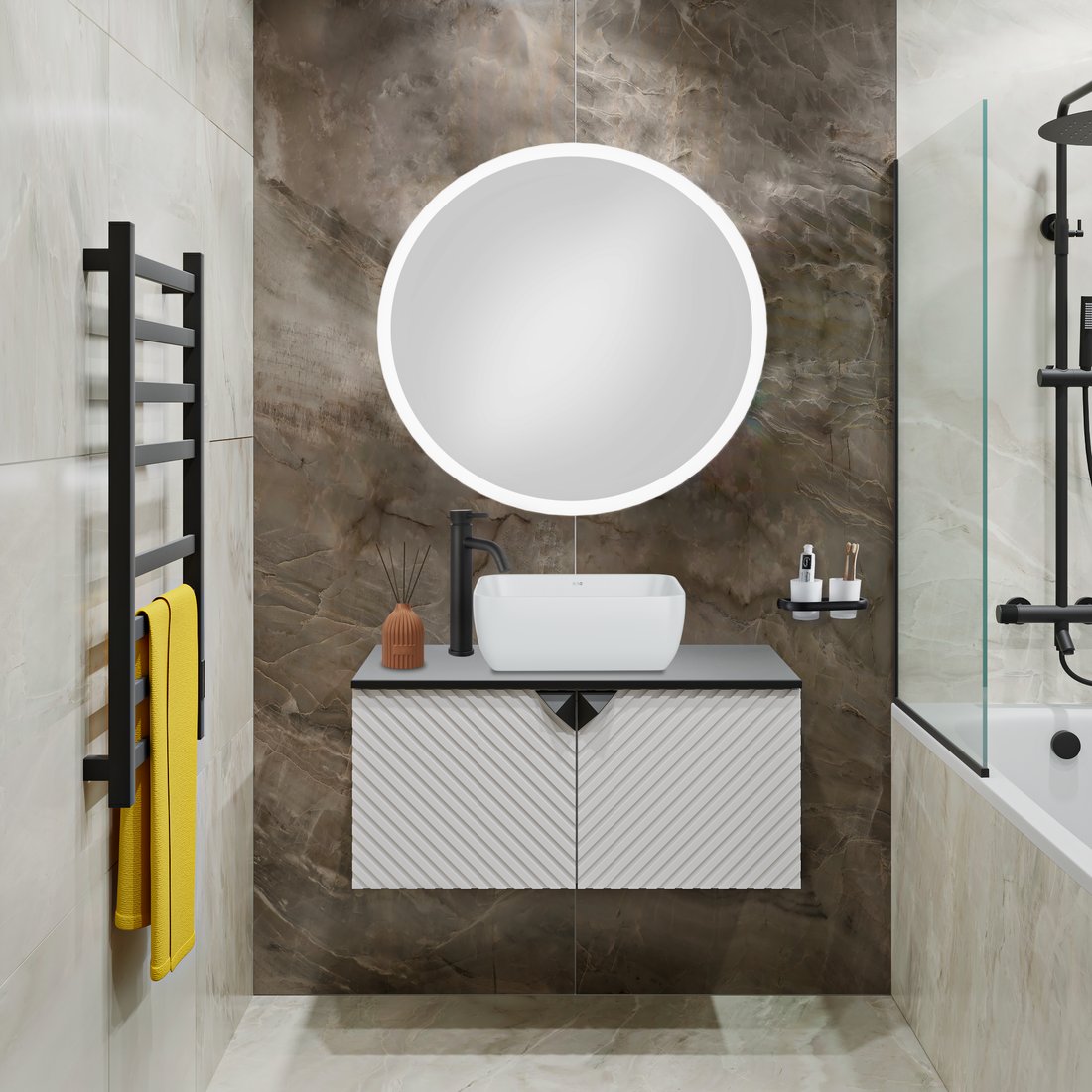 

Runo Тумба под умывальник Андорра 70 (подвесная, белый матовый/черный)