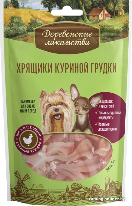 Лакомство для собак Деревенские лакомства Хрящики куриной грудки для мини-пород 30 г