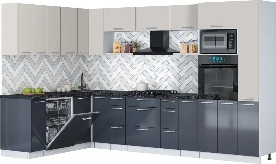 

Готовая кухня Интерлиния Мила Gloss 1.896х3.28 (асфальт глянец/кашемир/кастилло темный)