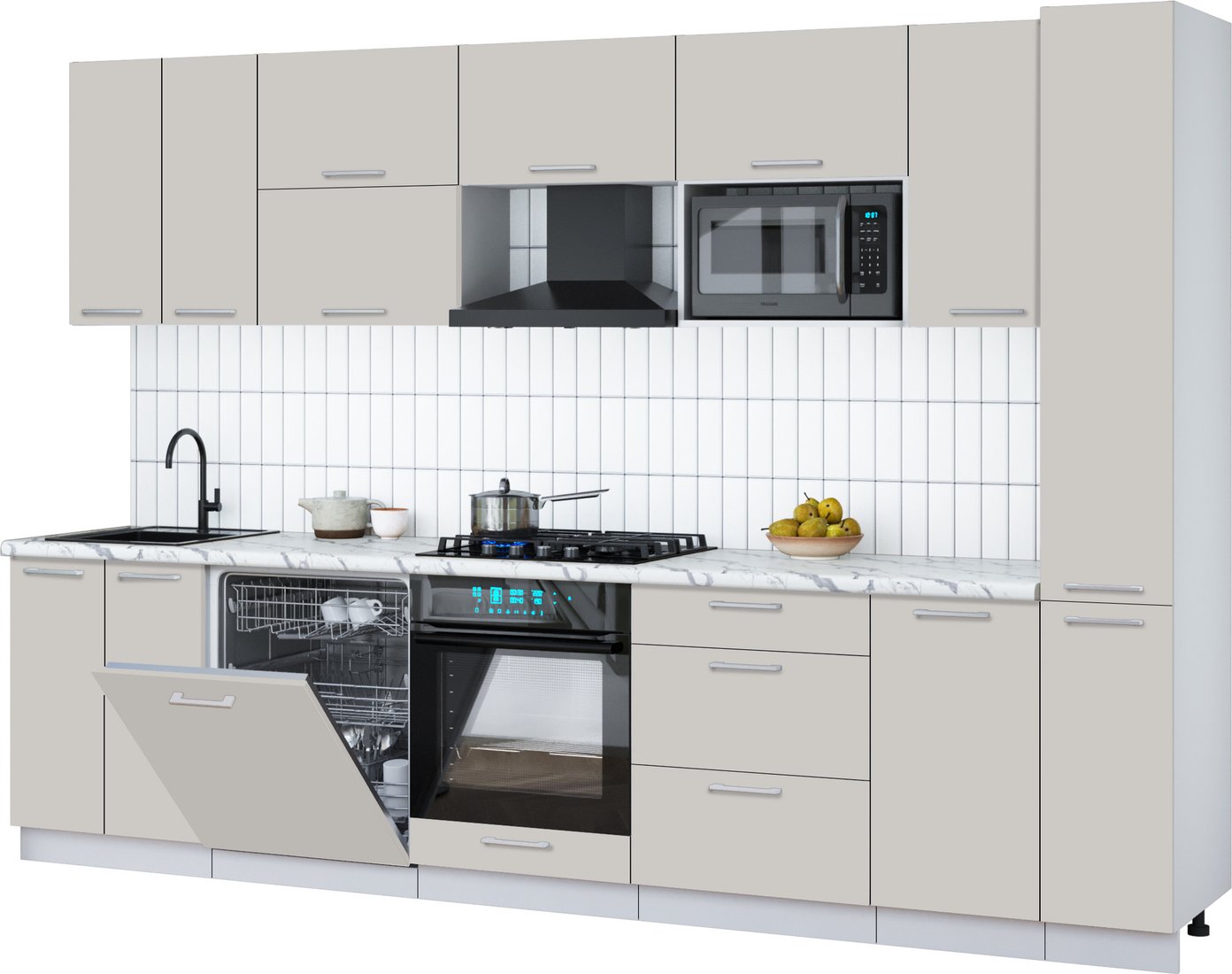 

Готовая кухня Интерлиния Мила Gloss 3.1-ПМ2 (кашемир/кашемир/белый гранит)