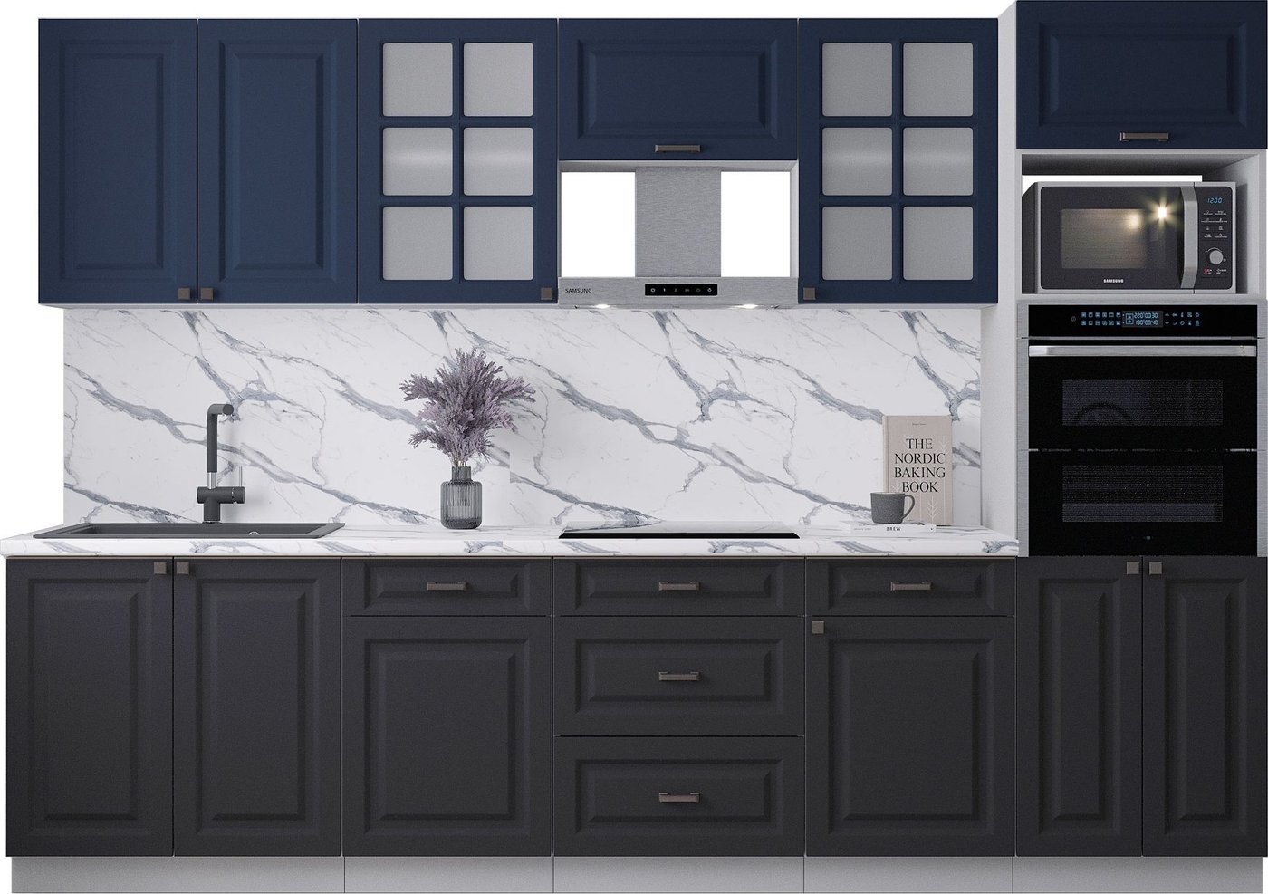 

Готовая кухня Интерлиния Мила Деко 3.0 (черный/индиго/белый гранит)