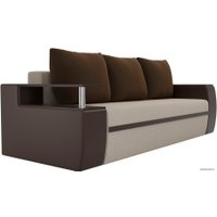 Диван Лига диванов Майами 102993 (микровельвет/экокожа, бежевый/коричневый)