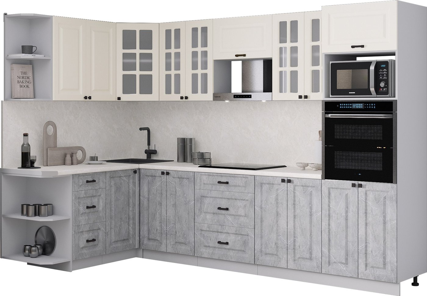 

Готовая кухня Интерлиния Мила Деко 1.68x3.0 LV (керамика/белый/опал светлый)