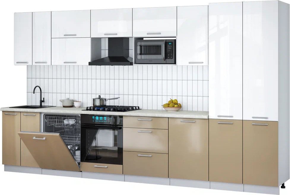 

Готовая кухня Интерлиния Мила Gloss 3.7-ПМ2 (капучино глянец/белый глянец/опал светлый)