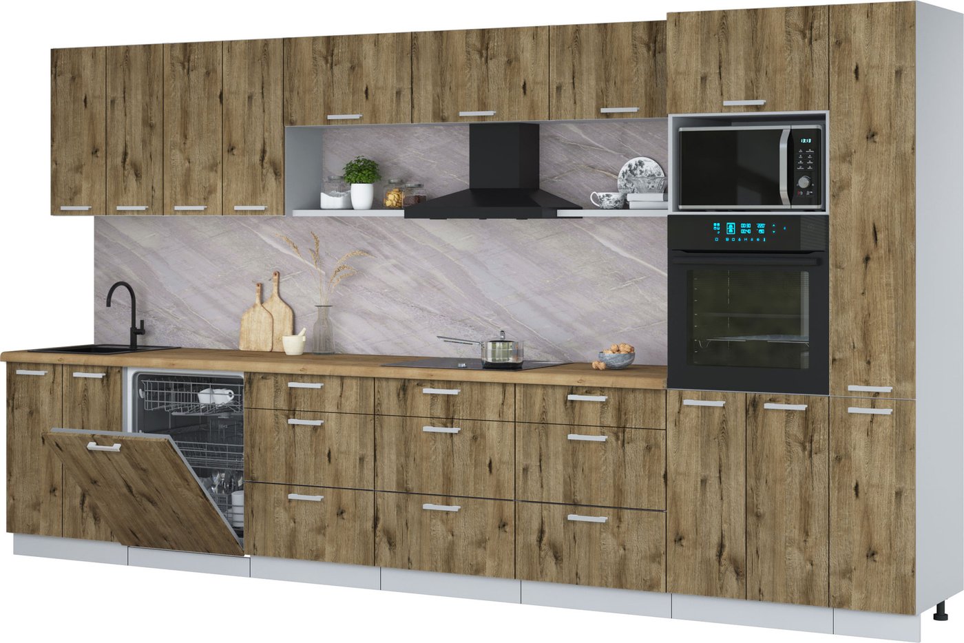 

Готовая кухня Интерлиния Мила Лайт 3.9-ПМ1 (дуб веллингтон/дуб веллингтон/дуб бунратти)