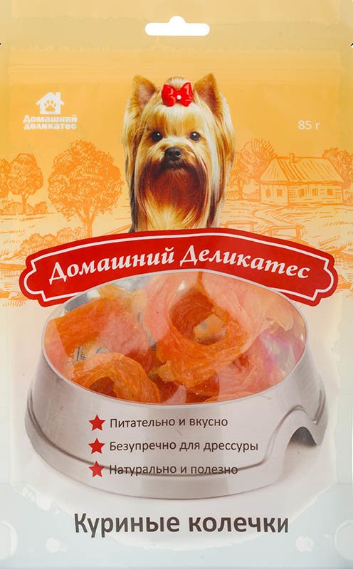 

Лакомство для собак Домашний деликатес Куриные колечки 85 г