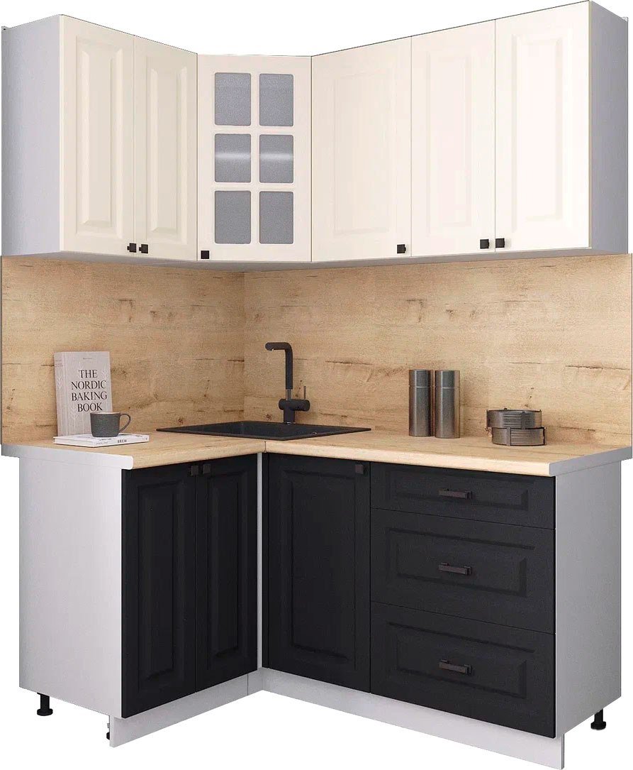 

Готовая кухня Интерлиния Мила Деко 1.2x1.6 (черный/белый/дуб бунратти)