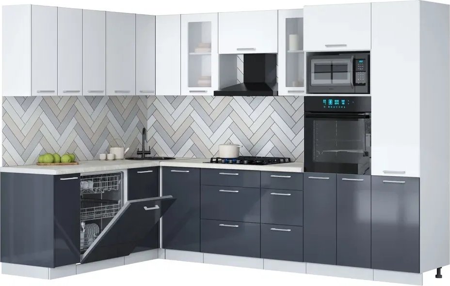 

Готовая кухня Интерлиния Мила Gloss 1.896х2.98 (асфальт глянец/белый/опал светлый)