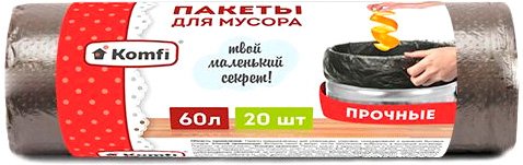 

Пакеты для мусора Komfi 60 л 8 мкм PM620BL (20 шт, черный)
