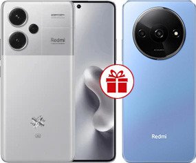 Xiaomi Redmi Note 13 Pro+ 5G 12GB/512GB с NFC международная версия (серебристый) и Redmi A3 3GB/64GB (звездный синий) по акции