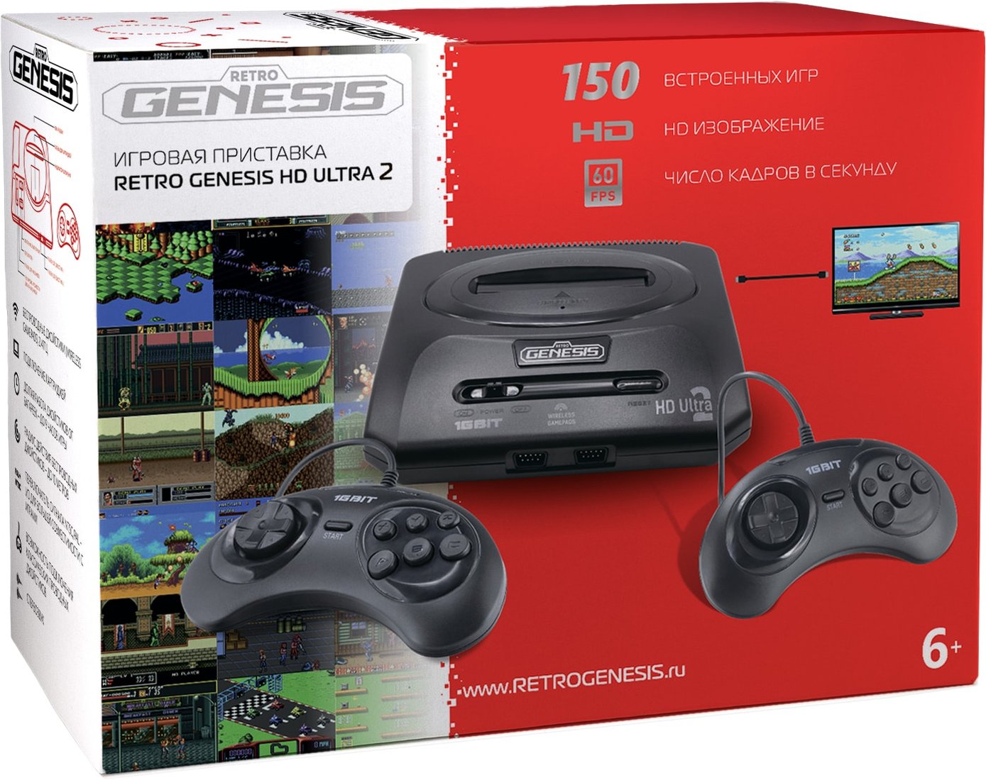 

Игровая приставка Retro Genesis HD Ultra 2 (2 проводных геймпада, 150 игр)