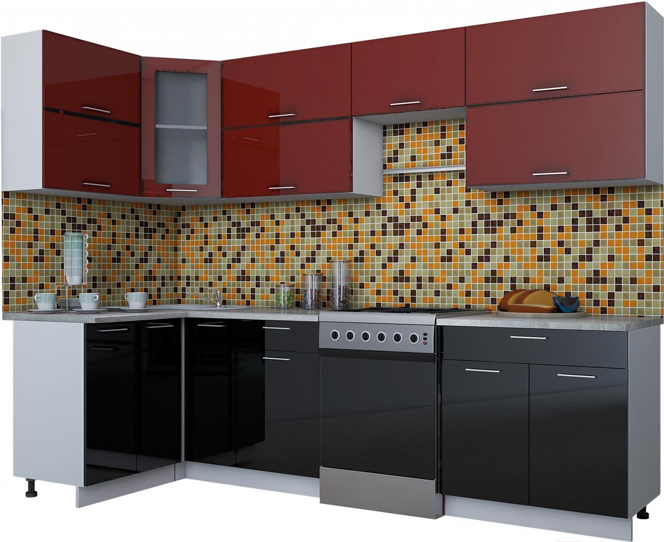 

Готовая кухня Интерлиния Мила Gloss 60-12x28 (бордовый/черный глянец)