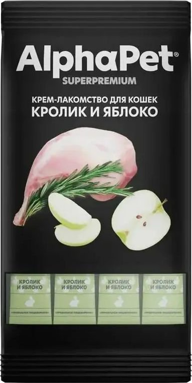 

Лакомство для кошек AlphaPet Superpremium Крем-лакомство с кроликом и яблоком 48 г