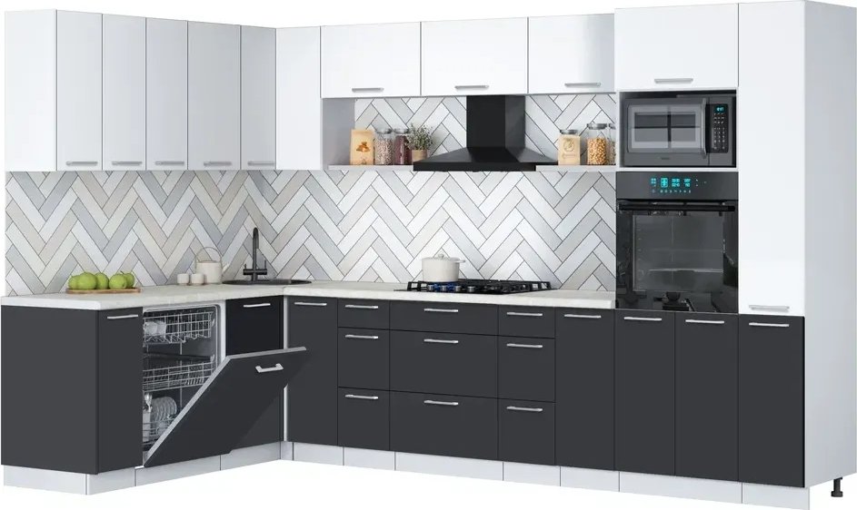 

Готовая кухня Интерлиния Мила Gloss 1.896х3.28 (пепел/белый/опал светлый)