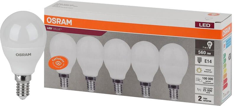 

Светодиодная лампочка Ledvance LED Value 4058075578104 E14 7 Вт 3000 К