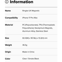 Чехол для телефона Ringke Ux Magnetic для iPhone 17 Pro Max Smoke Black