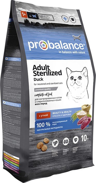 

Сухой корм для кошек Probalance Sterilized Корм сухой для стерилиз. кошек/кастр. котов утка 10 кг