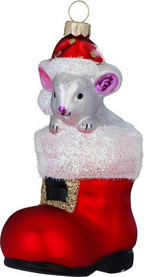 

Елочная игрушка Inge's Christmas Figural Glass Ornaments Рождественский мышонок 65061H120