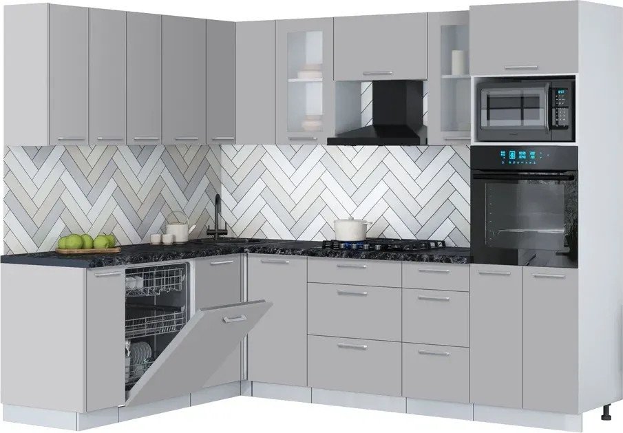 Готовая кухня Интерлиния Мила Gloss 1.896х2.58 (грей/грей/кастилло темный)