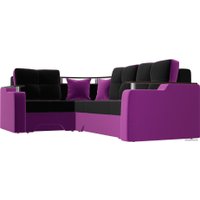 Угловой диван Лига диванов Комфорт 27927 (левый, микровельвет, черный/фиолетовый)
