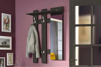 Вешалка для одежды Трия Арт Мини с крючками и зеркалом (венге цаво)