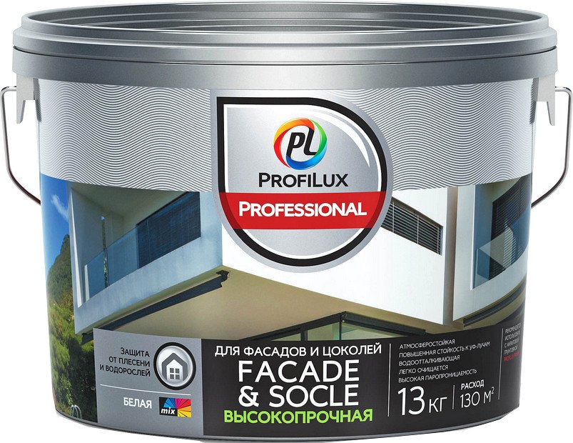 Краска Profilux ВД Facade&Socle (13 кг, белый)