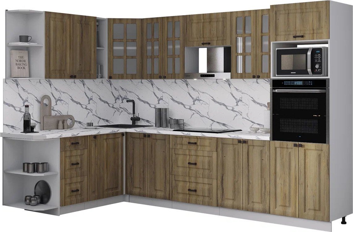 

Готовая кухня Интерлиния Мила Деко 1.88x3.0 LV (дуб вотан/дуб вотан/белый гранит)