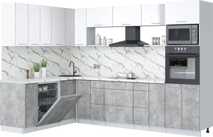 

Готовая кухня Интерлиния Мила Лайт 1.896х2.98-2 (белый платинум/бетон/белый гранит)