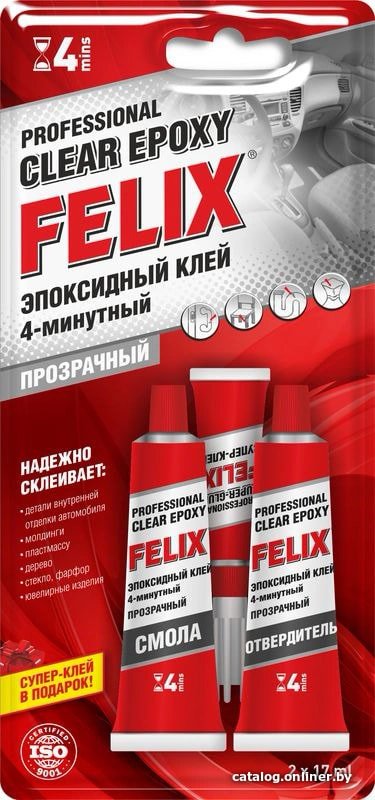 Felix Клей эпоксидный для металла прозрачный 2x17мл 411040064