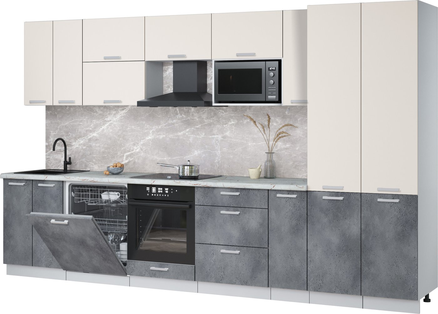 

Готовая кухня Интерлиния Мила Лайт 3.5-ПМ2 (персидский жемчуг/бетон портленд/серый каспий)