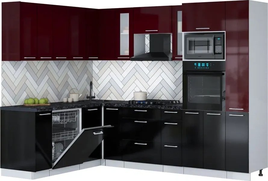 

Готовая кухня Интерлиния Мила Gloss 1.896х2.68 (черный глянец/бордовый глянец/кастилло темный)