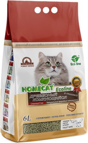 Наполнитель для туалета Homecat Ecoline Древесный в гранулах 83170 (6 л)