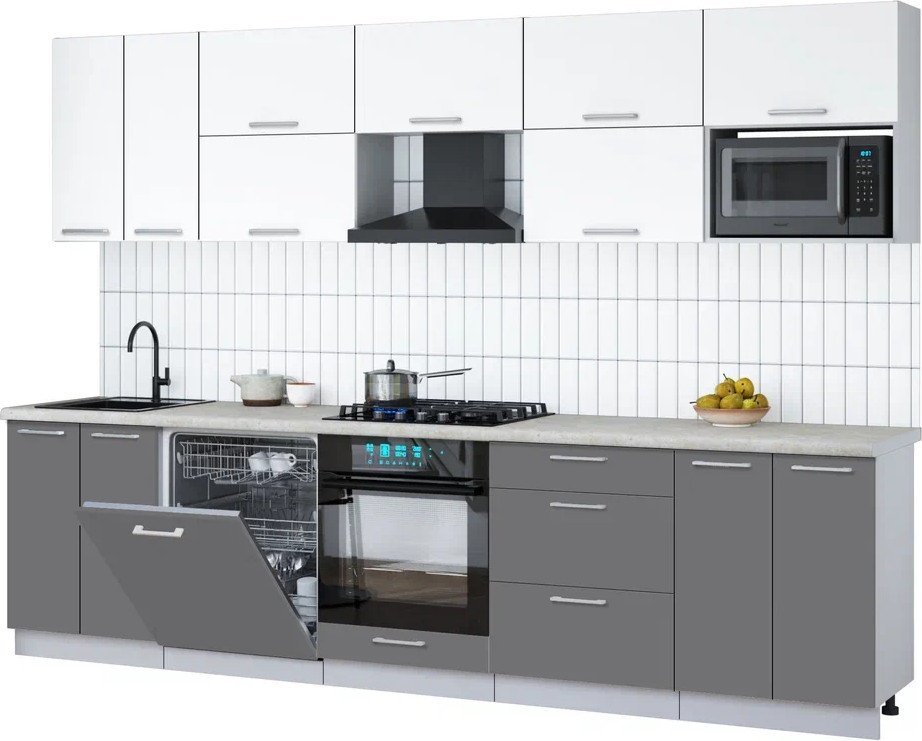 

Готовая кухня Интерлиния Мила Gloss 3.0-ПМ2 (серый/белый/опал светлый)