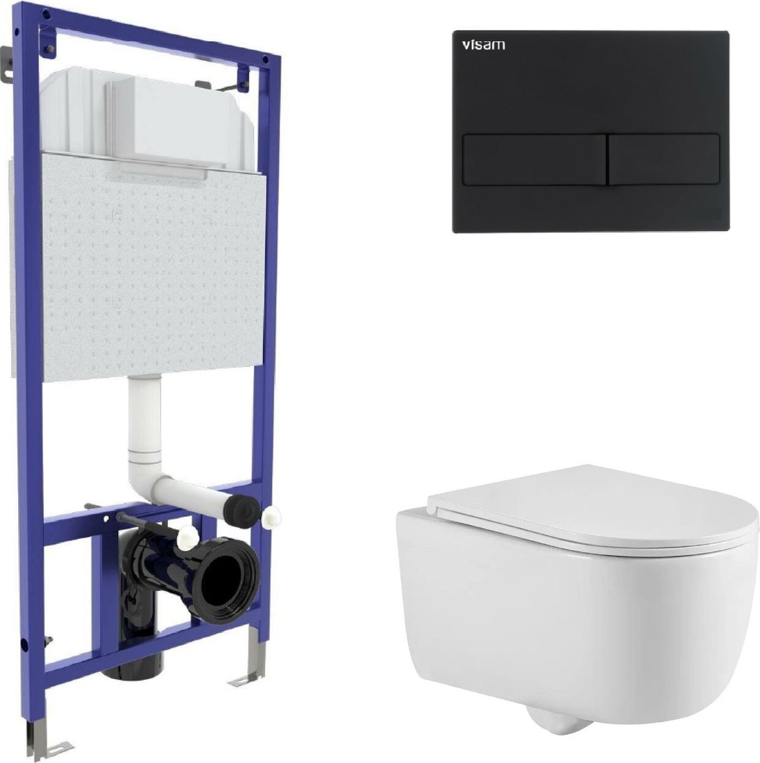 

Унитаз подвесной Berges Wasserhaus Tornas Rimless + Visam Slim 525 EX-043410 (с кнопкой, с сиденьем)