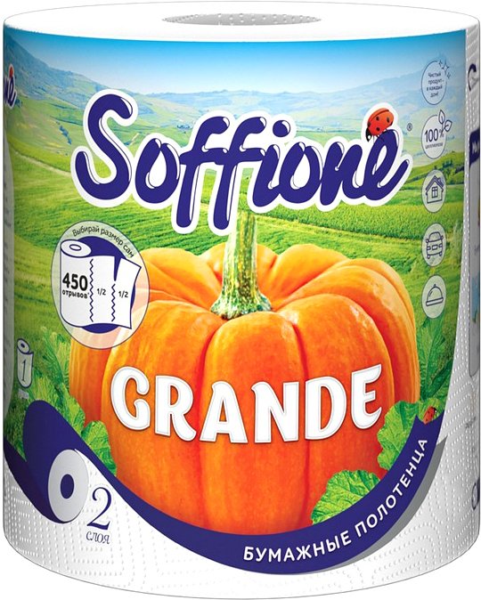 

Бумажные полотенца Soffione Grande 2х слойная (1 рулон)