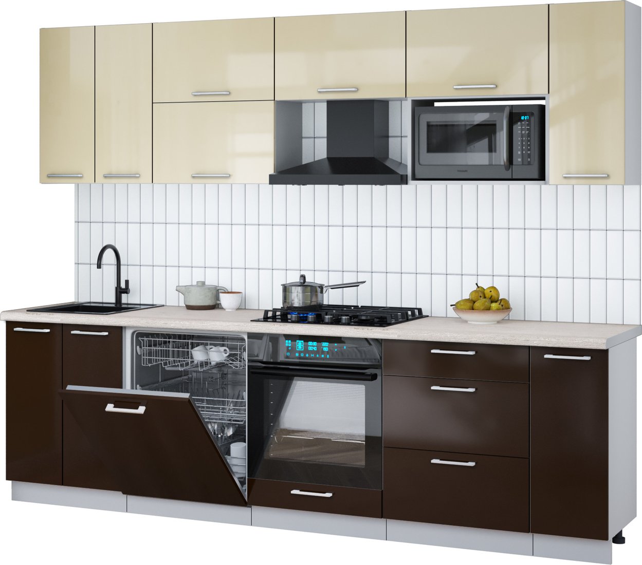 

Готовая кухня Интерлиния Мила Gloss 2.7-ПМ2 (шоколад глянец/ваниль глянец/травертин серый)