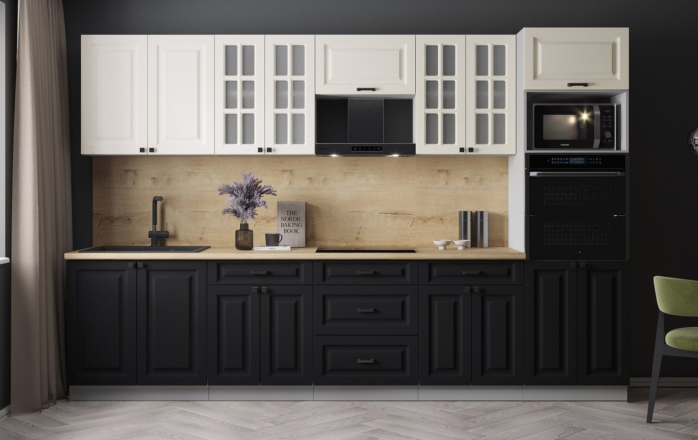 

Готовая кухня Интерлиния Мила Деко 3.2 (черный/белый/дуб бунратти)