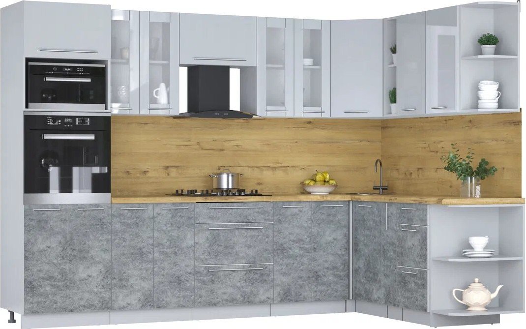 

Готовая кухня Интерлиния Мила Пластик 1.88x3.0 PR (туманный глянец/мрамор/дуб бунратти)