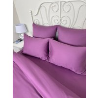 Семейный комплект постельного белья Реноме Семейный Темно-синяя коллекция OS-002 (сатин, сливовый)