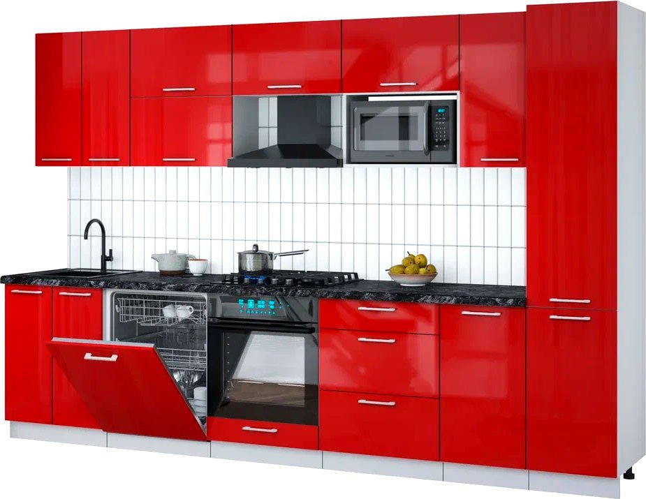 

Готовая кухня Интерлиния Мила Gloss 3.2-ПМ2 (красный глянец/красный глянец/кастилло темный)