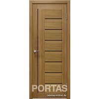 Межкомнатная дверь Portas S29 90x200 (орех карамель, стекло lacobel черный лак)