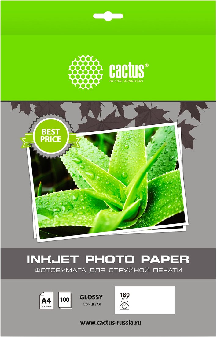 

Фотобумага CACTUS Глянцевая A4 180 г/м2 100 листов CS-GA4180100ED