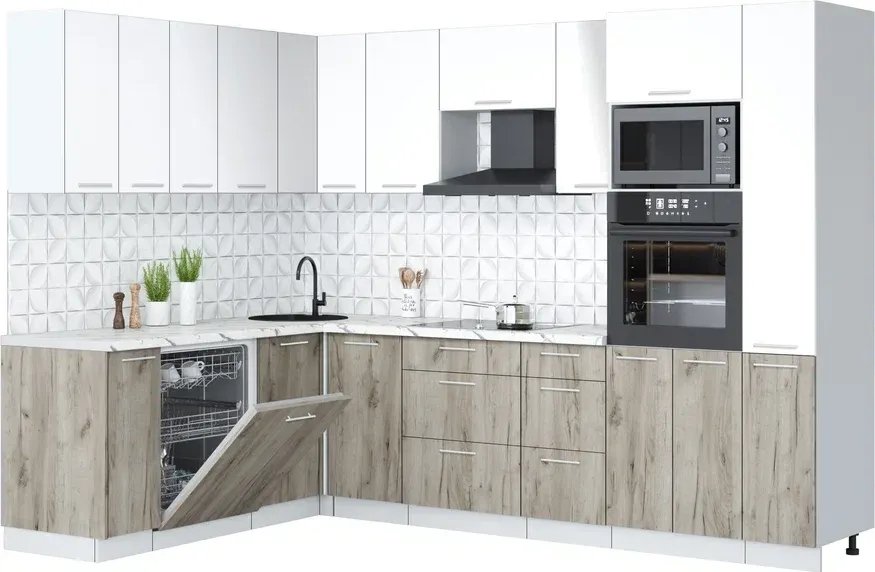 

Готовая кухня Интерлиния Мила Лайт 1.896х2.88 (белый платинум/дуб серый/белый гранит)